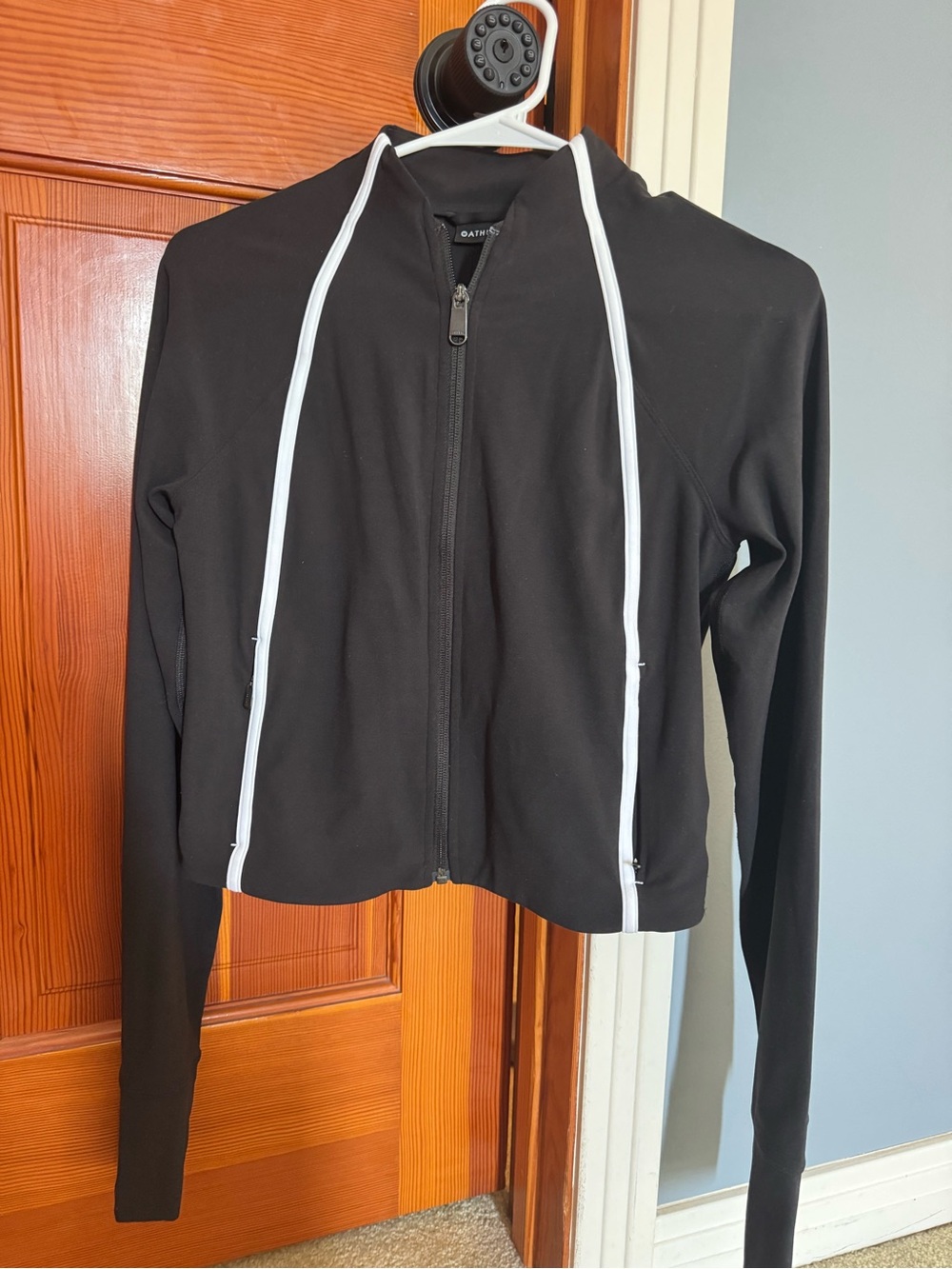 Athleta Black cropped Jacket with White Trim